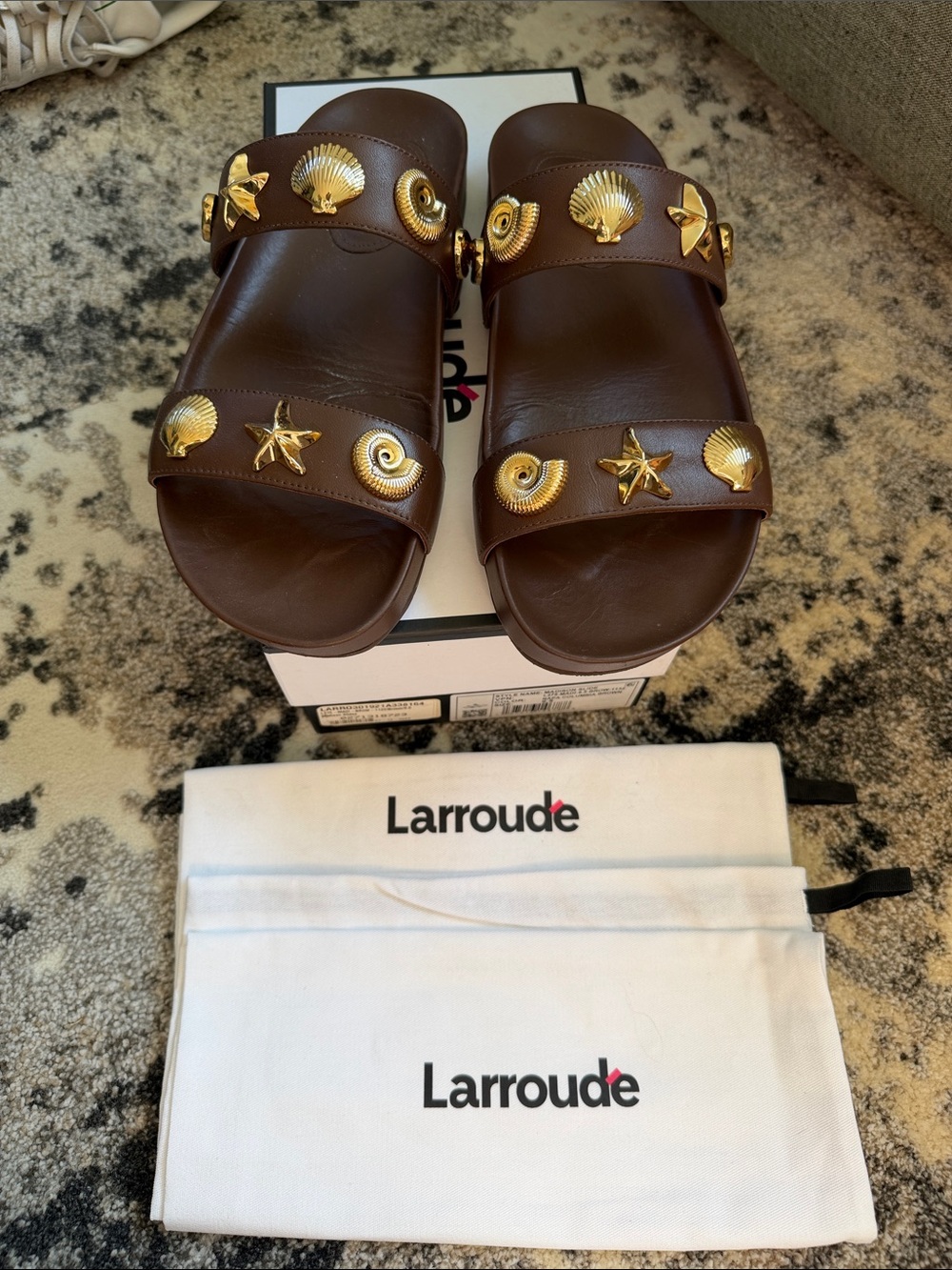 Larroude Madison Slides with Gold Shell Studs